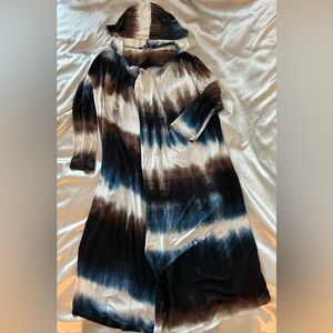 Tie-Dye Hooded Maxi Dress Length Shirt